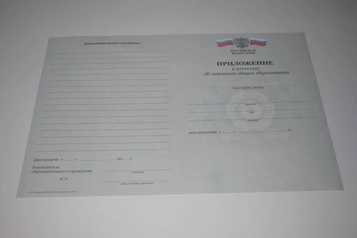 Аттестат с приложением образца 2013 года девятый класс Красноярской школы